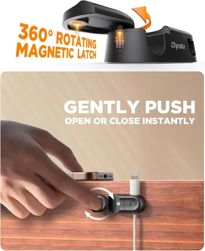 Miniatura 2 de Clips Magnéticos para Cables - Chfeila Paquete de 4 [Doble Ranura] [Rotación 360° y Bloqueo por Torsión] Gestión de Cables, Soporte Adhesivo