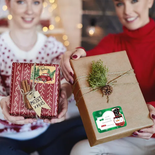 Miniatura 6 de Etiquetas adhesivas de regalo de Navidad de gran tamaño de 80 unidades con papel brillante, 8 diseños jumbo - Etiqueta de Navidad para envolver