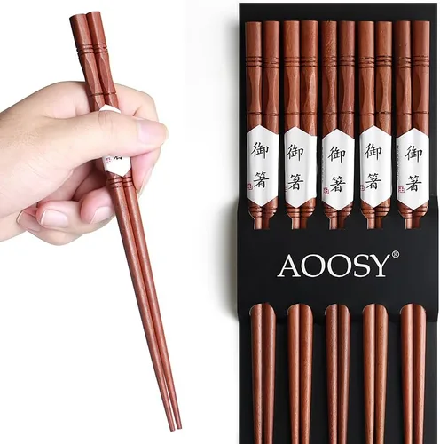 AOOSY - Juego de 5 pares de palillos reutilizables de madera natural, palillos de palisandro tallados a mano, aptos para lavavajillas, Palillos de