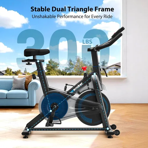 Miniatura 7 de Exercise Bike, Wenoker Magnetic Stationary Bike for Home App Sync Indoor Bike with Adjustable Seat and Handlebar, Transport Wheels and Fitness