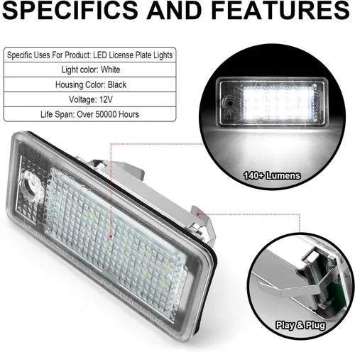 Miniatura 3 de litzland Luces LED para matrícula, compatibles con Audi A3 S3 A4 S4 A6 S6 A8 S8 Q7 RS4 lente transparente, lámpara LED para matrícula, paquete de 2