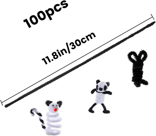 Miniatura 2 de 100 Piezas de Limpiador de Tuberías con Tallo de Chenilla, Limpiadores de Tubo Negros para el Cabello, Juego de Limpiadores de Tubo