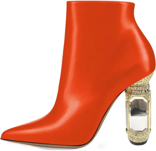 Miniatura 14 de FSJ Botas de tacón alto con punta puntiaguda para mujer, con tacón alto, con cremallera lateral brillante, estilo casual, para uso diario, zapatos