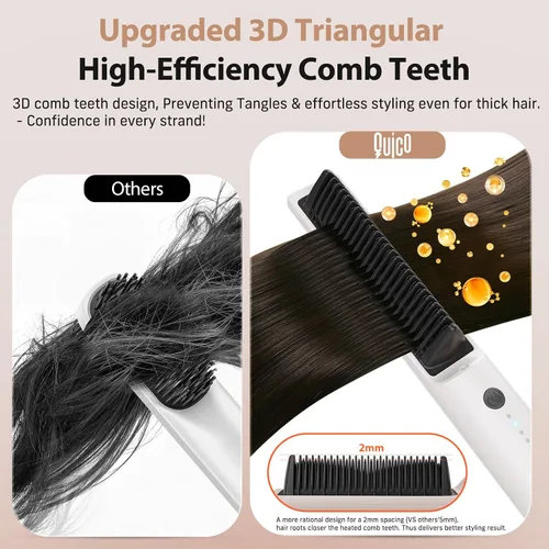 Miniatura 6 de Quico Hair Straightener Brush, 100-240V Ionic Travel Straightener Brush for Women, Ceramic Dual Voltage Hair Straightener Comb, Electric Hot Comb