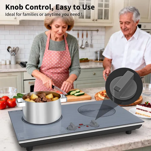 Miniatura 9 de GIHETKUT 2 burner Induction cooktop,110V 4000W induction hot plate with Brushed Panel,Knob Control,9 Power Levels, Kids Lock & Timer,LED touch