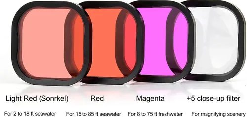Miniatura 7 de SOONSUN Paquete de 4 filtros de buceo para GoPro Hero 11, 10, 9, 8, carcasa impermeable oficial, rojo, rojo claro, magenta, 5 filtros macro