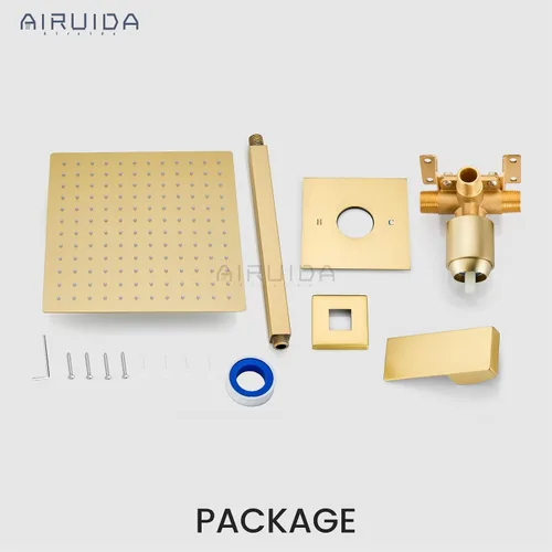 Miniatura 9 de Airuida Juego de grifo de ducha y mango de una sola función, kit de molduras de ducha de montaje en techo, sistema de ducha de lluvia con roscas