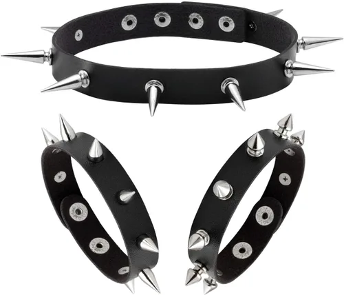 Miniatura 10 de Manfnee Pulsera gótica punk con remaches de clavos de metal, ajustable C: 3 piezas