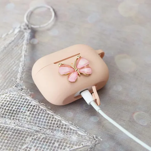 Miniatura 4 de Wonhibo Funda para Airpods Pro, bonita funda de diseño de mariposa para Airpod Pro 2019 con llavero para mujeres y niñas (rosa)