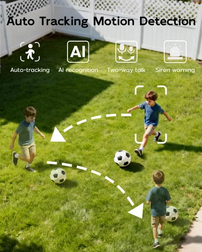 Miniatura 6 de Cámara de seguridad 5G/2.4G para exteriores, cámaras con cable de 3MP grabación 24/7, alimentación enchufable, vista de 360°, seguimiento automático
