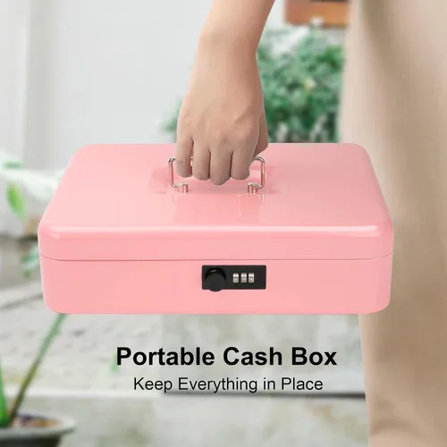 Miniatura 7 de Jssmst Caja de Efectivo con Bandeja de Dinero y Cerradura - Caja de Efectivo Rosa con Cerradura de Combinación Segura Grande, Caja Registradora