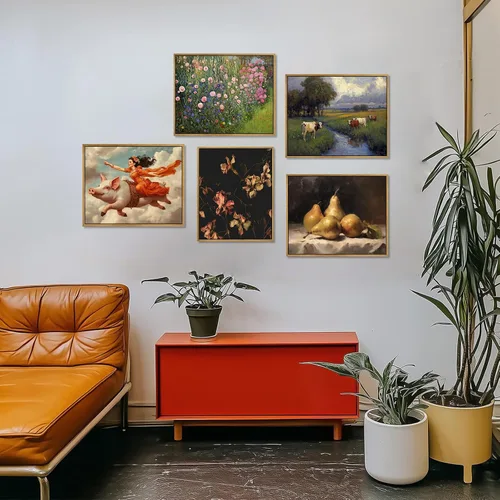 Miniatura 7 de Arte de pared de mujer victoriana, clásico ecléctico antiguo, impresiones divertidas de cerdo, lienzo retro surrealista, arte de pared de animales
