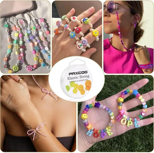 Miniatura 7 de PAXCOO Paquete de 2 cuerdas elásticas para pulseras, cuerda elástica mágica para joyería para pulseras de amistad, collares, cuentas de arcilla