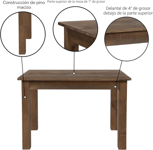 Miniatura 5 de Merrick Lane Jessamine - Mesa de comedor rectangular de 46 x 30 pulgadas de pino macizo