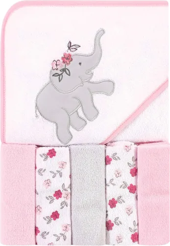 Miniatura 4 de Hudson Baby Toalla unisex con capucha para bebé y cinco toallas pequeñas, diseño de elefante gris con puntos azules, talla única