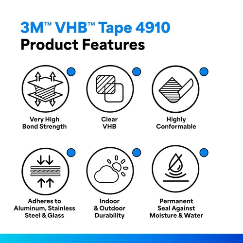 Miniatura 2 de 3M VHB Cinta de montaje resistente 4910, transparente, 1 pulgada de ancho x 5 yardas de longitud (1 rollo)