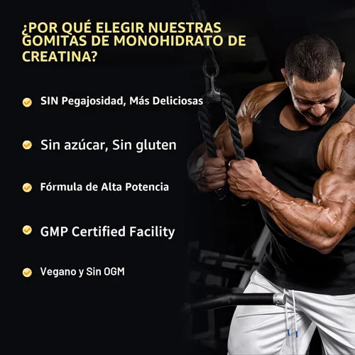 Miniatura 6 de Gomitas de monohidrato de creatina de 5000 mg para hombres y mujeres, suplemento de preentrenamiento sin azúcar, masticables para fuerza muscular