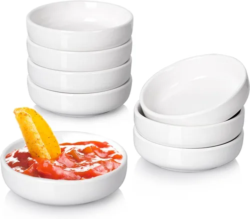 Miniatura 7 de DELLING Juego de 8 cuencos de inmersión negros de 3.5 onzas, tazas de salsa de porcelana, tazas de charcutería para salsa de soja, condimentos