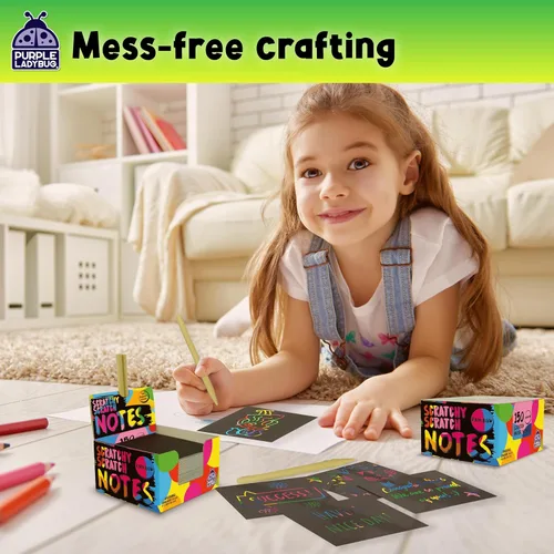 Miniatura 6 de Mininotas raspables: 150 hojas negras con holograma de brillo plateado o arco iris para niños, hojas para arte y manualidades y garabateo. Incluye