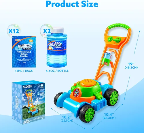 Miniatura 7 de SLOOSH - Cortacésped de burbujas para niños pequeños - Máquina de burbujas a prueba de derrames, juguete de juego de jardinería simulada para niños