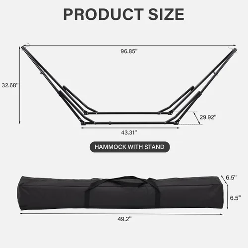 Miniatura 3 de GDY Silla hamaca con soporte, capacidad de 550 libras, fácil de instalar, con bolsa de transporte, portátil para viajes/mochileros/playa/patio Negro