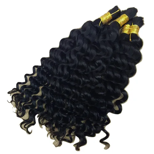 Miniatura 5 de Pelo ondulado profundo a granel para trenzar cabello humano sin trama, 3 paquetes de 5.29 oz brasileño