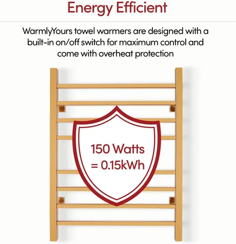 Miniatura 3 de WarmlyYours Toallero térmico para baño, calentador eléctrico de toallas y secadora de oro pulido, montado en la pared, enchufe o cableado de 120 V
