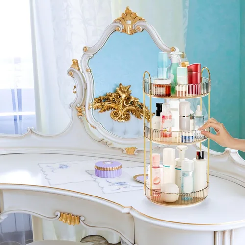 Miniatura 8 de Cididu Organizador de maquillaje giratorio de 360 grados, estante giratorio de plástico de 3 niveles, organizador redondo Lazy Susan, estante