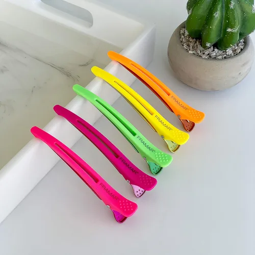 Miniatura 2 de Framar Paquete de 10 pinzas para el cabello sin arrugas de neón – Pinzas profesionales para peluquería de peluquería, pinzas para peinar el cabello