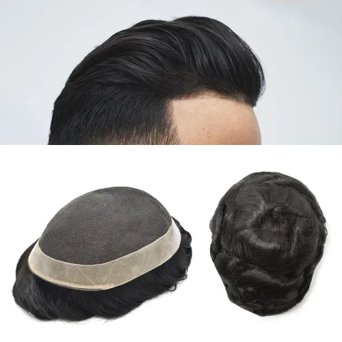 Miniatura 17 de Mens Toupee sistema de reemplazo de cabello humano europeo para hombres encaje tupé para hombres postizos para hombre pieza de pelo Protesis Capilar