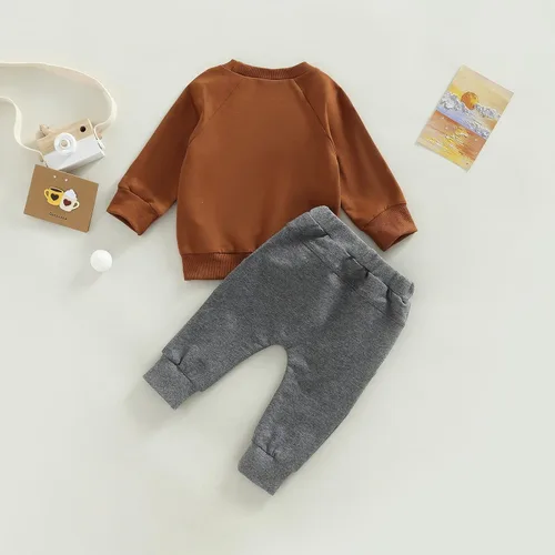 Miniatura 160 de Conjunto de 2 piezas de sudadera de manga larga con cuello redondo y pantalones casuales para bebés y niños pequeños