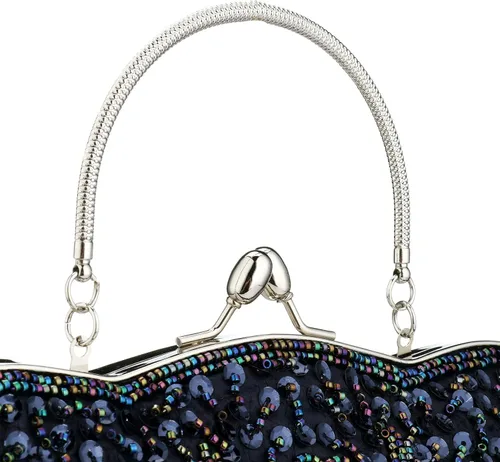 Miniatura 32 de Bolso de noche de diseñador floral con cuentas de lentejuelas diseño vintage besos cerradura satén embrague bolso bolso de mano de boda fiesta