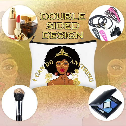 Miniatura 6 de Umigy 12 bolsas de maquillaje para niñas africanas, regalos para niñas negras, arte de melanina afro, bolsas de lona para cosméticos, divertidas