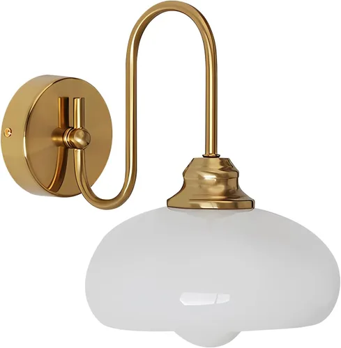 KCO Iluminación Apliques de Pared de Baño Vintage de 1 Luz Aplique de Pared de Globo Dorado Iluminación de Pared de Dormitorio de Latón Cepillado