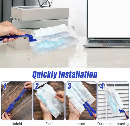 Miniatura 5 de 100 piezas de repuesto de plumero a granel, cabezal electrostático de repuesto de plumero grueso, repuestos de plumero para limpieza con 4 asas, Azul