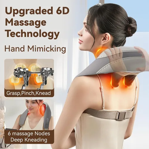 Miniatura 2 de Shiatsu Masajeador de cuello y hombros con calor para aliviar el dolor de tejido profundo, masajeadores portátiles para cuello y espalda, regalos