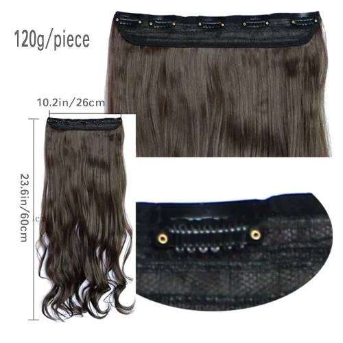 Miniatura 4 de Extensiones de cabello sintético de 24 pulgadas, 4.23 onzas, color negro, 5 clips, extensiones de cabello sintético resistentes al calor