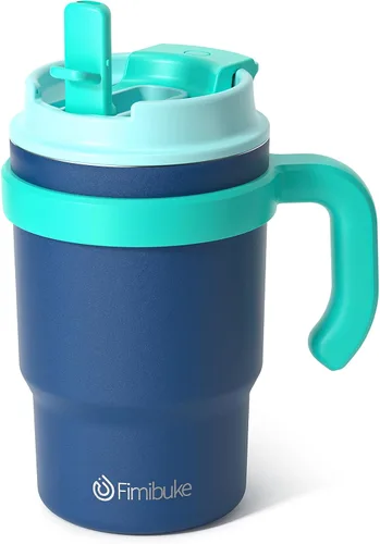 Miniatura 15 de Fimibuke Vaso aislado para niños de 16 onzas con asa y pajillas, paquete de 2 vasos de acero inoxidable 18/8 sin BPA con tapas 2 en 1, a prueba