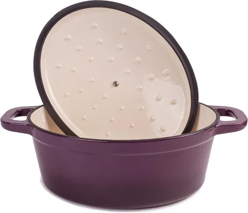 Miniatura 8 de BergHOFF Olla de hierro fundido Neo con tapa, morado, 8 cuartos de galón.