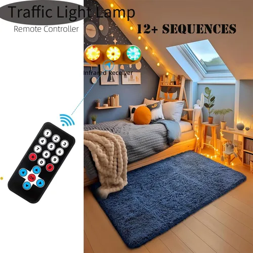 Miniatura 2 de Lámpara de semáforo con control remoto programable más de 12 secuencias, lámpara de pared de tráfico retro para dormitorio, sala de estar, club, bar