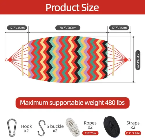 Miniatura 2 de Hamaca doble extragrande de 9.5 pies con bolsa de transporte – Hamaca portátil para 2 personas, cama colgante de camping para patio, patio, porche