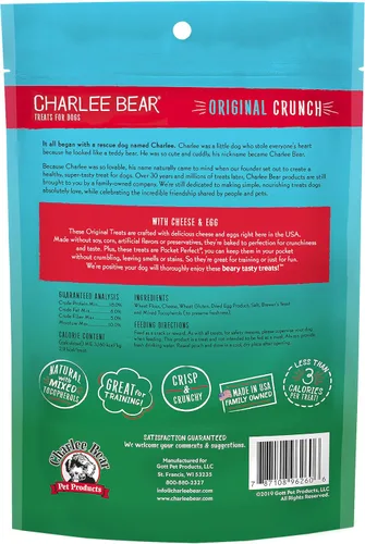 Miniatura 2 de Charlee Bear - Premios Original Crunch naturales para perro, hecho en los Estados Unidos, golosinas bajas en calorías para entrenar o premiar.