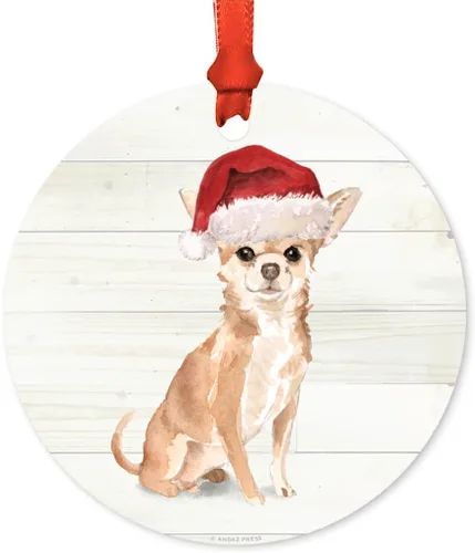 Miniatura 51 de Andaz Press Adorno de Navidad de metal personalizado para perro, perro y mascota, cocker spaniel con sombrero de Papá Noel, 1 paquete, incluye cinta