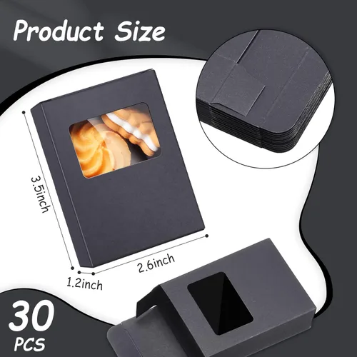 Miniatura 2 de Spakon 30 cajas de jabón de papel kraft negro con ventana, 3.5 x 2.6 x 1.2 pulgadas, se adapta a hasta 4 jabones hechos a mano, caja de regalo