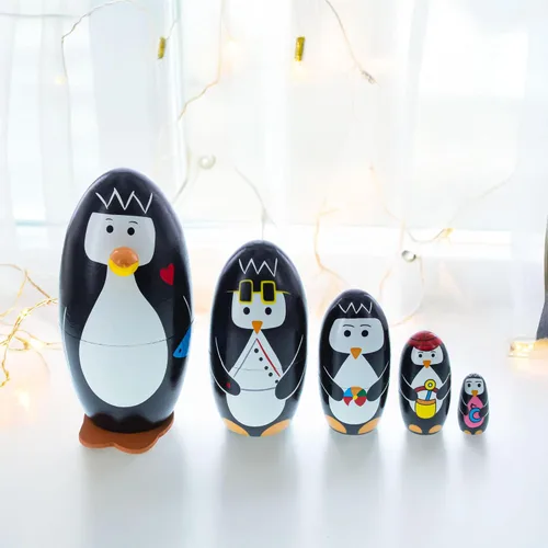 Miniatura 2 de BestPysanky Juego de 5 muñecas de madera de pingüinos de 5 pulgadas