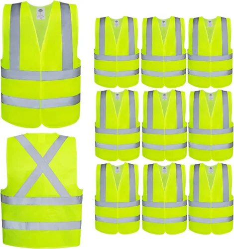 Dazonity Chalecos de seguridad, alta visibilidad, reflectante y tira de alta visibilidad, para hombres y mujeres, trabajo, ciclismo, carretera,