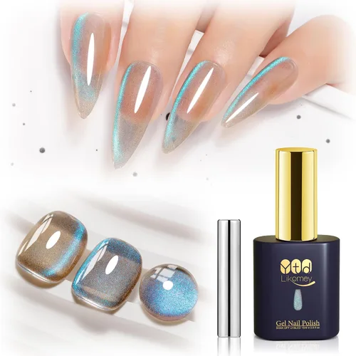 Miniatura 16 de YTD Likomey Juego de esmaltes de uñas de gel Cat Eye, 8 colores de verano con purpurina magnética de cristal con barra magnética, plateado, verde