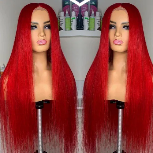 Miniatura 12 de QD-Tizer Pelucas de cabello sintético con encaje frontal de 13 x 6 pulgadas, sin pegamento, color rojo vino, color burdeos, pelucas de cabello largo