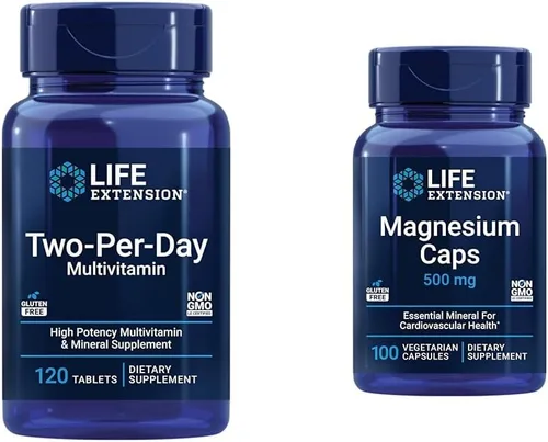 Life Extension Suplemento multivitamínico y mineral de alta potencia dos por día y tapas de magnesio, 500 mg, óxido de magnesio, citrato, succinato
