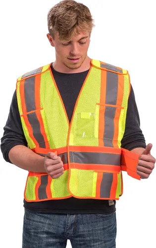 Miniatura 8 de Chaleco de seguridad de alta visibilidad, chaleco de seguridad ANSI Clase 2 con 5 bolsillos, amarillo con cierre de ajustable, malla transpirable